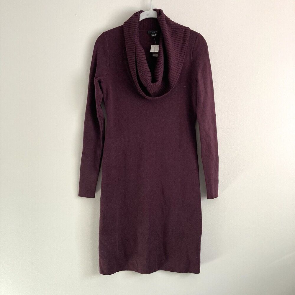 Ann Taylor Cowl Neck Wool Blend Sweater Dress Burgandy Womens Size XS Stretch
